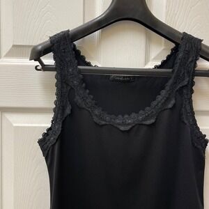Women's Jonden Small Black Lace Trim Scoop Neck Camisole Layer Rayon